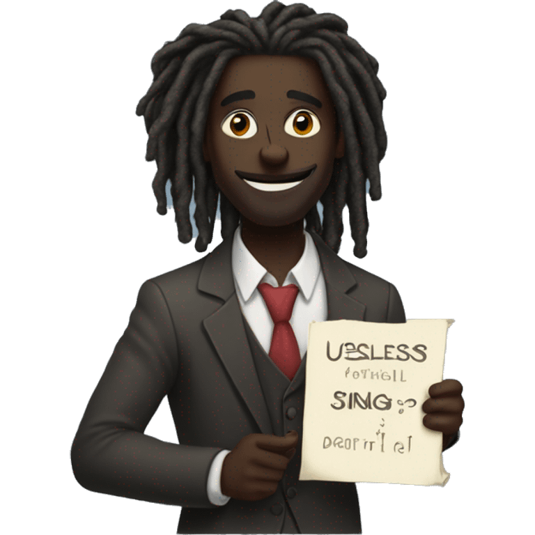 charming dark-skinned gentleman dreads holding sing that says useless portrait  emoji