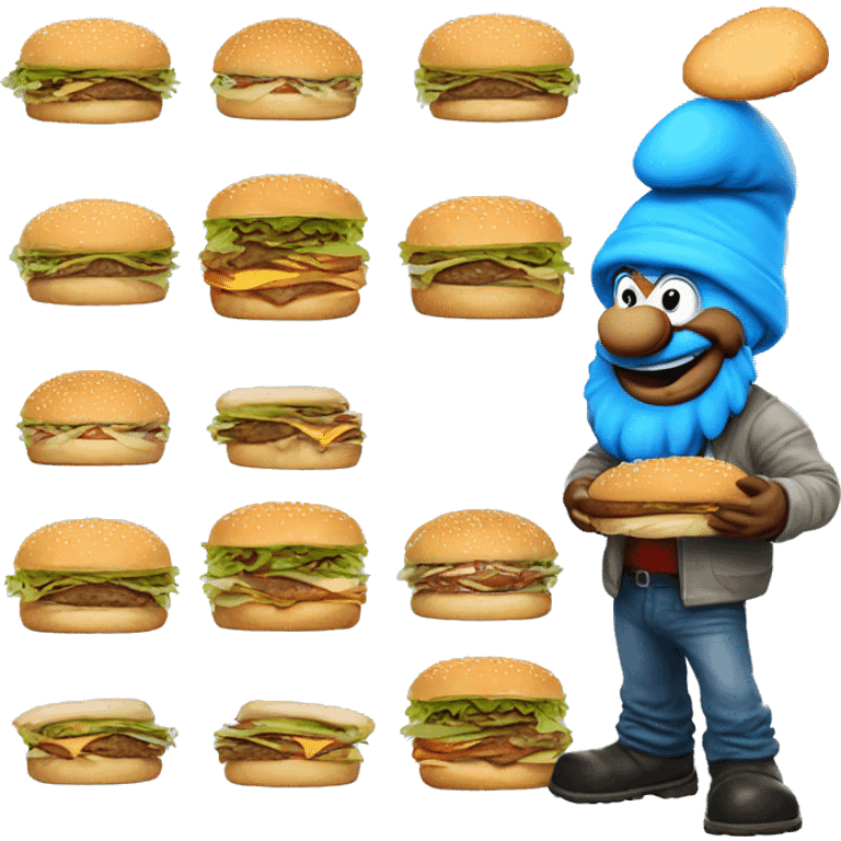 Papa smurf eating a burger happly emoji