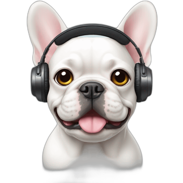 white FRENCH BULLDOG with headphones emoji