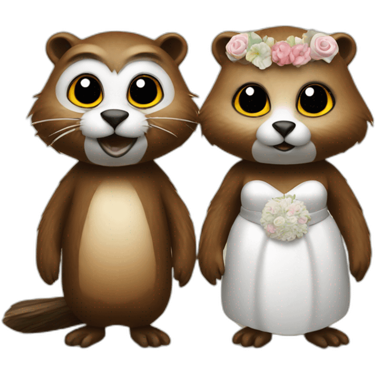 wedding of a beaver with a tail and an owl with a beak emoji