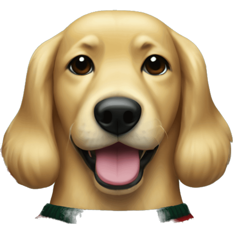 Golden dog with black mouth in Christmas Sweater emoji