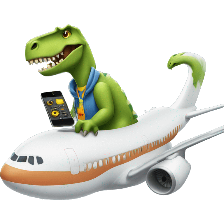 Dinosaur DJ on a plane emoji