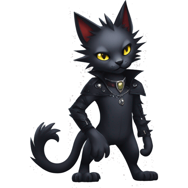 cool edgy fantasy dark-shadow-themed animal vampiric cat hybrid Fakemon  with a spiky collar full body emoji