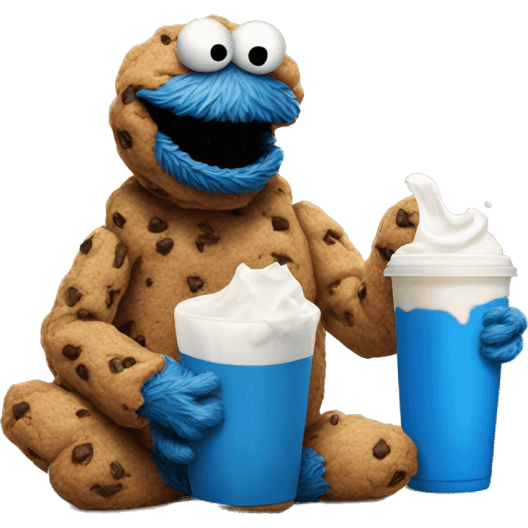 Cookie Monster holding cookie and cup of milk emoji