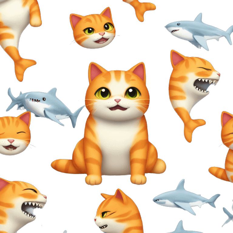 Orange cat, shark costume, cute emoji