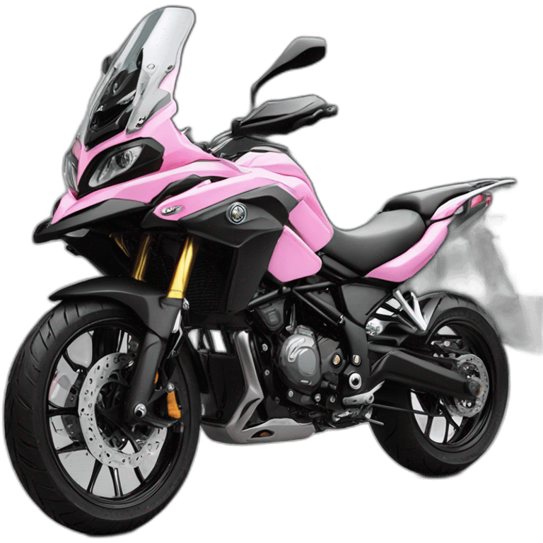 Moto benelli trk 502 X color rosa con maletas moto mujer conductora emoji