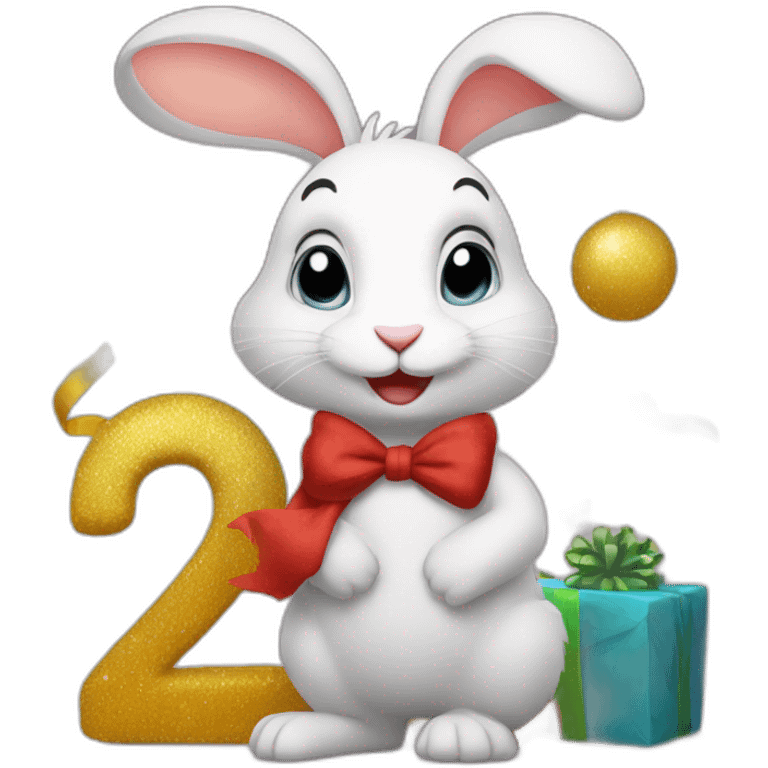 Rabbit with happy new year sign emoji