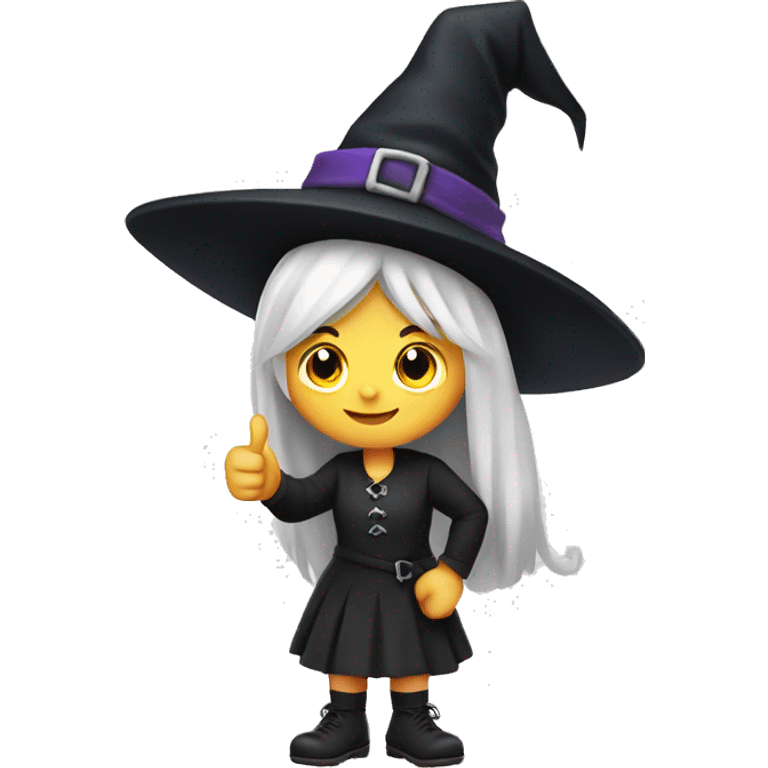 Young witch with white hair and cap, thumbs up   emoji