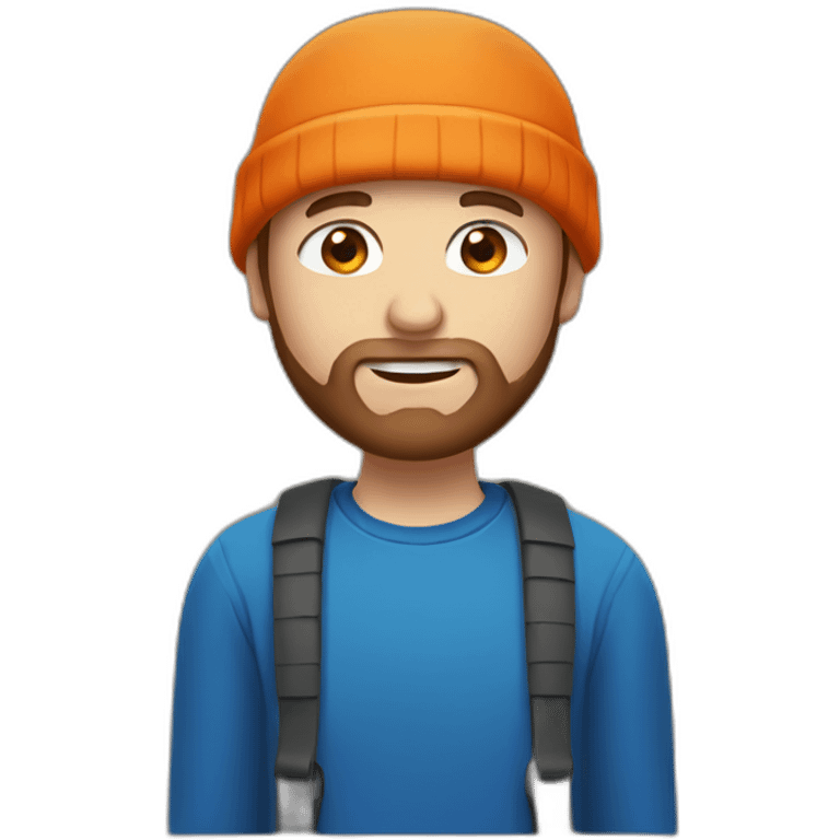 white guy with short brown beard, blue eyes and an orange beanie emoji