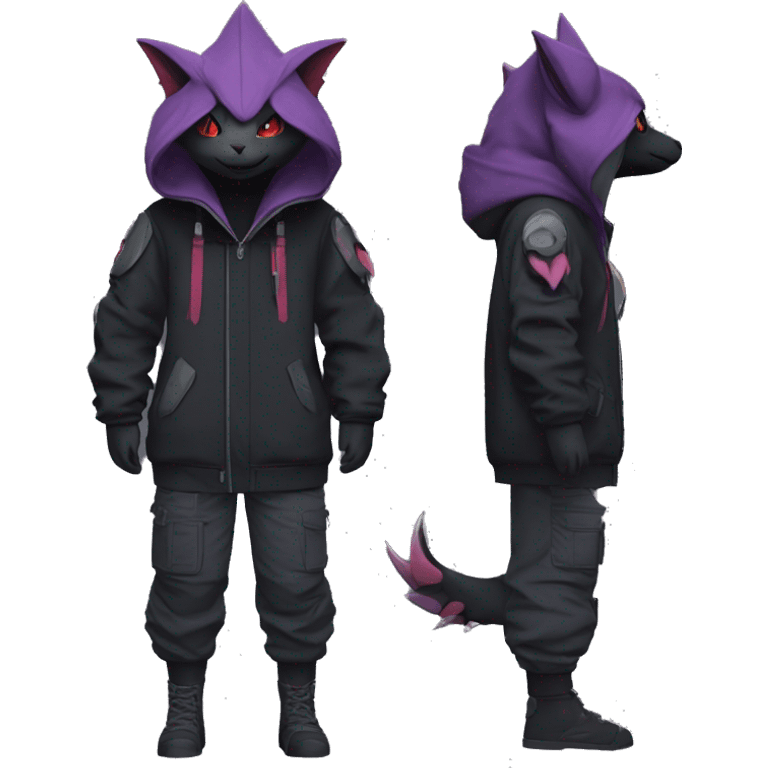 Dark Anthro Cool Noivern-Quilava -Pokémon Punk Techwear Hoodie Cargo Collar Full Body emoji