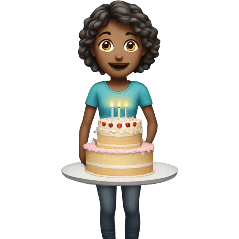 Girl holding birthday cake celebration  emoji