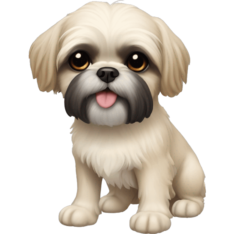 black Shih-Tzu cream chest and feet and eyebrows. He is a puppy  emoji