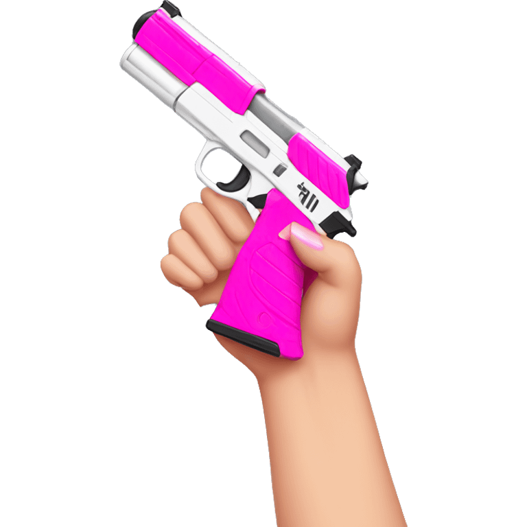 White hand with pink nails holding a dark pink nerf gun emoji