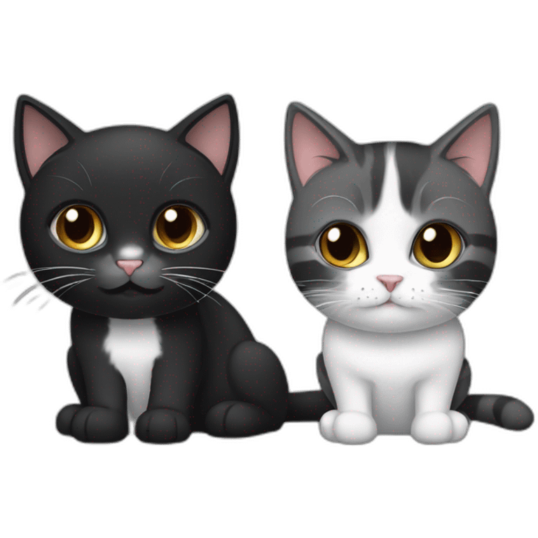 black calico cat and gray white cat emoji