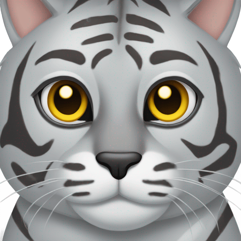 grey tiger cat with some lines of brown and black with yellow eyes and a black nose emoji