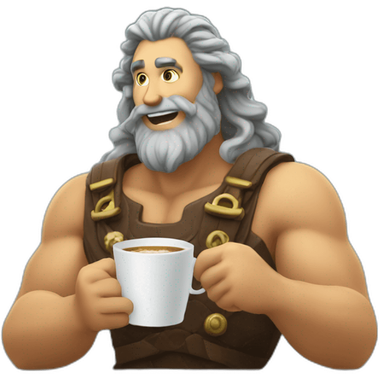 happy Poseidon drinks coffee emoji