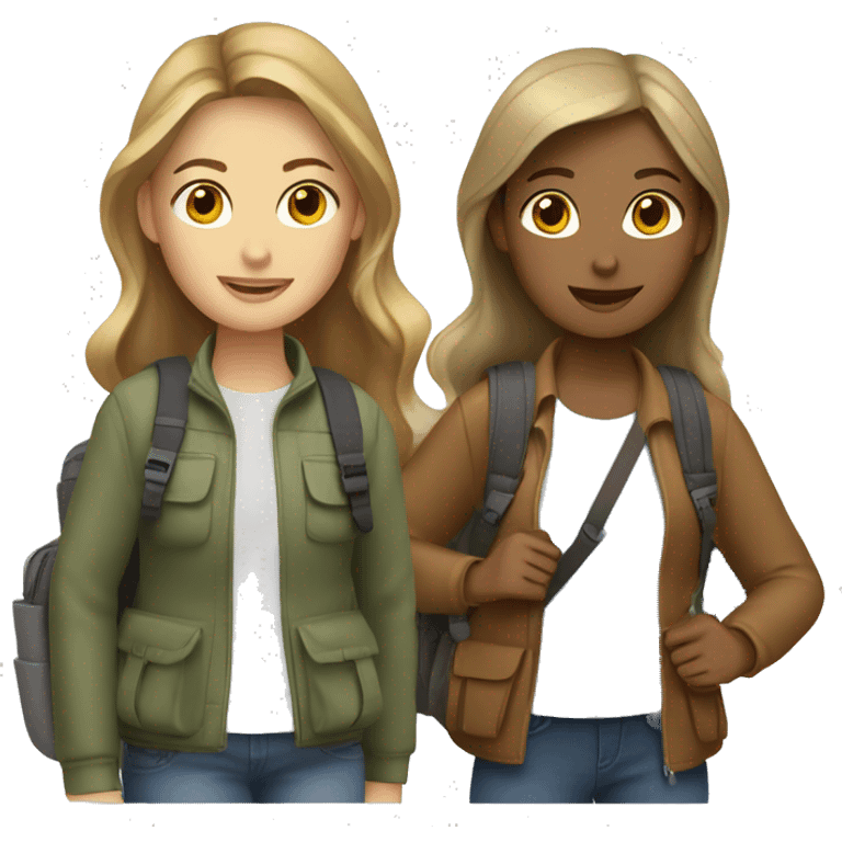 three girls (one brownhaired, two dark blonde) with travel backpacks emoji