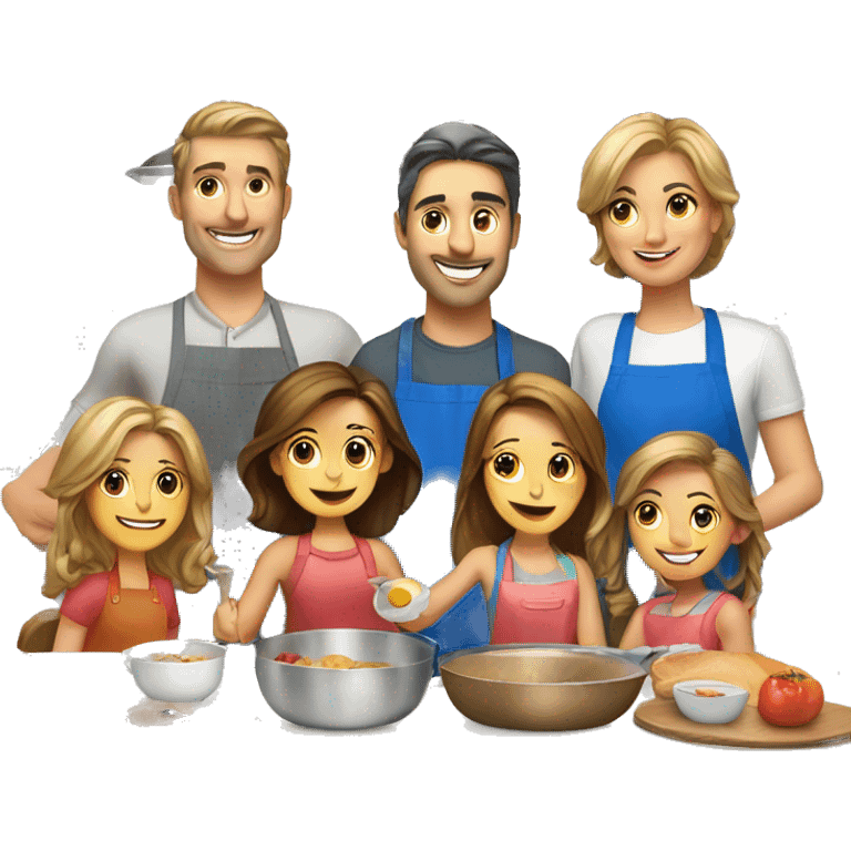 Caucasian family of 8 members preparing breakfast at kitchen  emoji