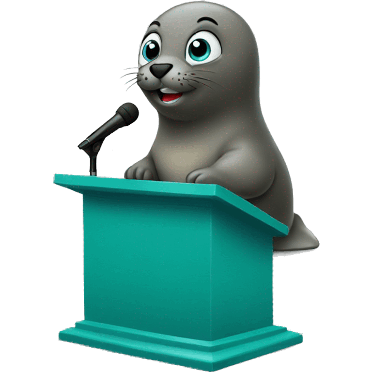 teal seal giving a speech behind a podium emoji