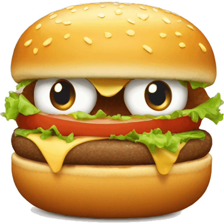 Un hamburger avec des yeux kawai emoji