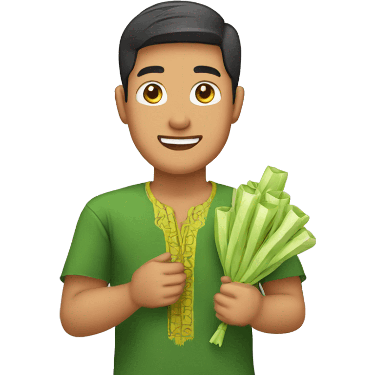 a malay guy holding ketupat casually emoji