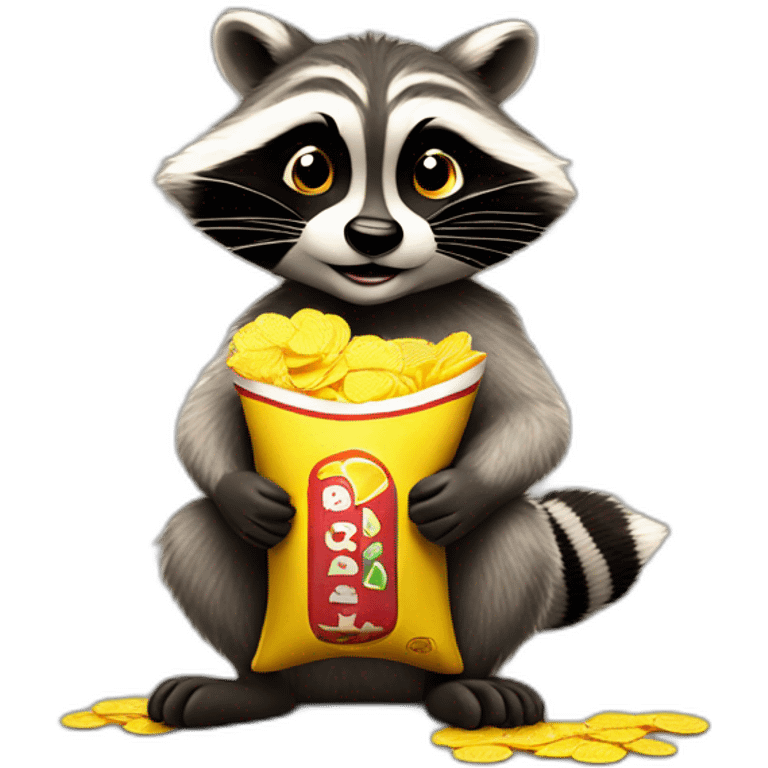 The racoon in the paws holds chips from the casino emoji