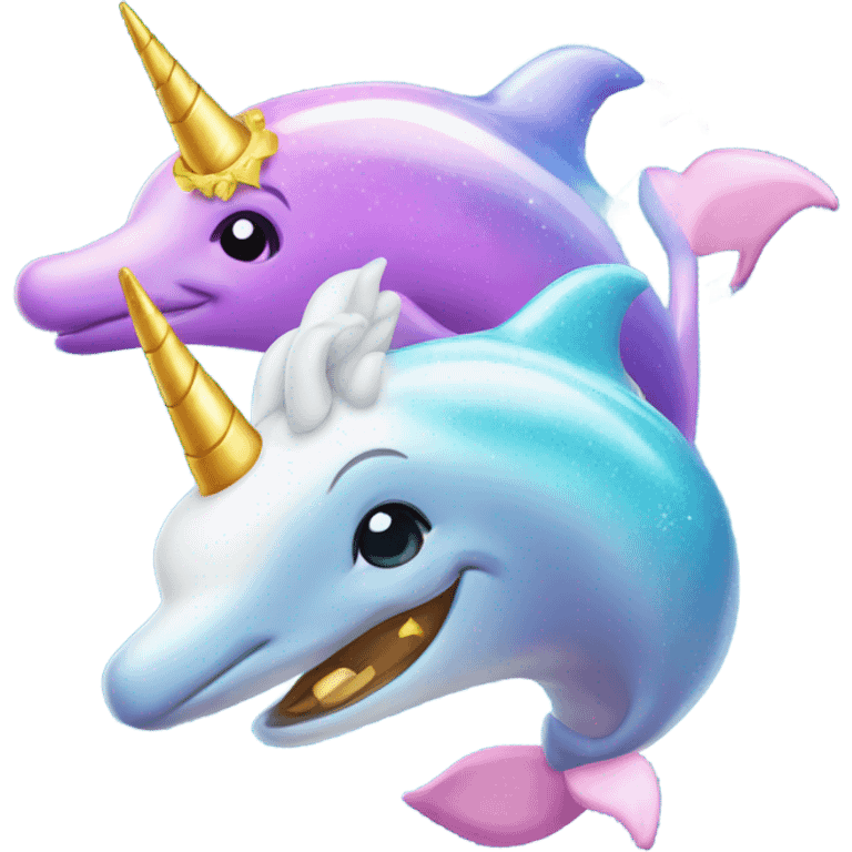 Dolphins and unicorns with sparkles emoji