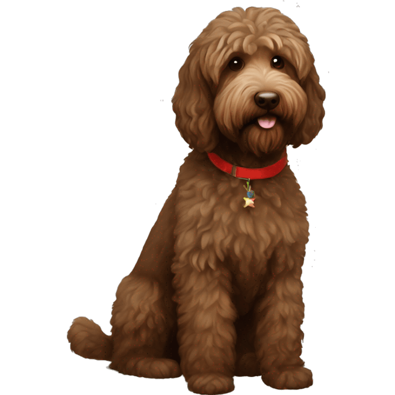 Brown labradoodle with xmass balls emoji