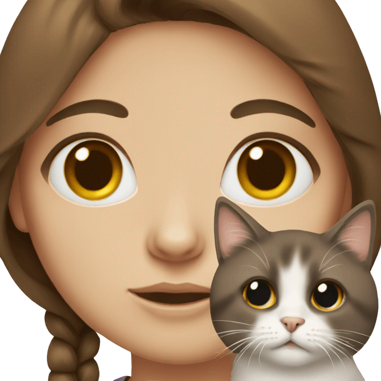 brown hair and black eye girl with ragdoll cat emoji