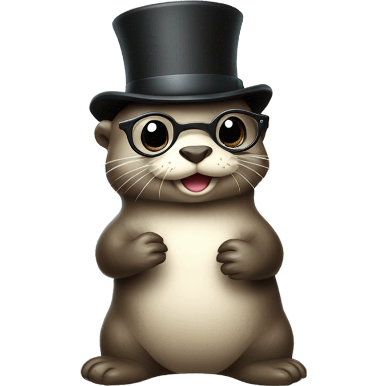 Cute Otter with glasses and top hat holding a lot bunch of scallops emoji