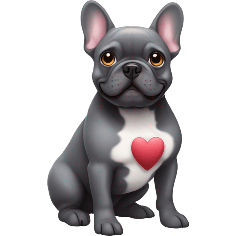 Dark grey French bulldog with hearts emoji