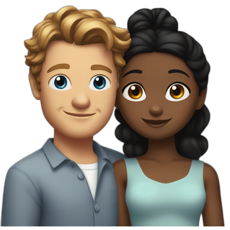 Simon Baker with blue eyes hug a black girl brown eyes and sblack hair in a bun emoji