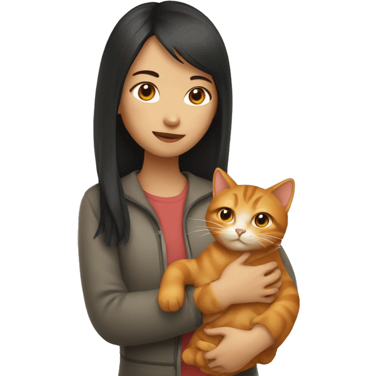 Asian girl holding ginger cat emoji