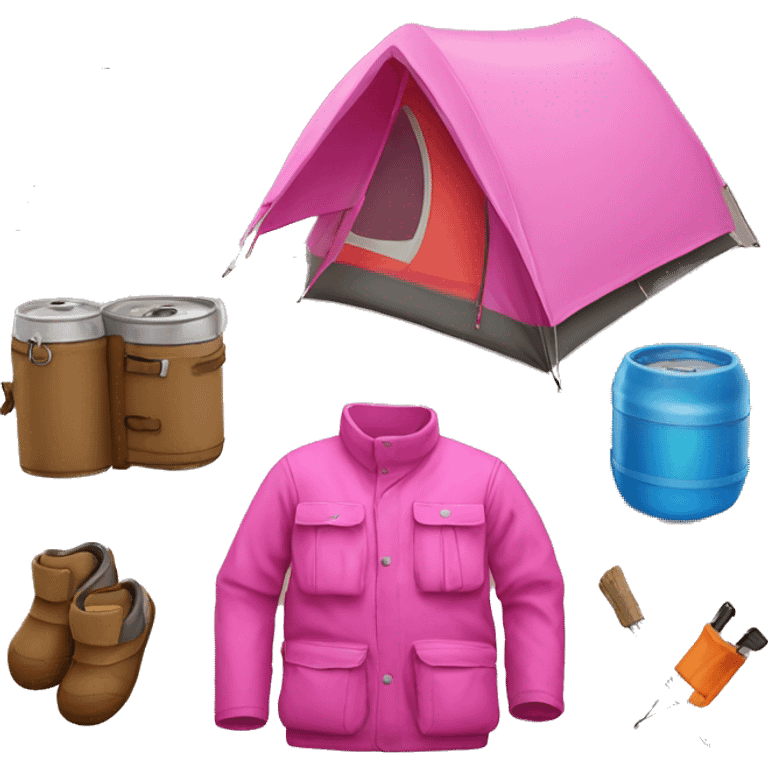 Realistic pink camping gear isolated.  emoji