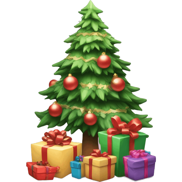 Little cute Christmas tree with presents  emoji