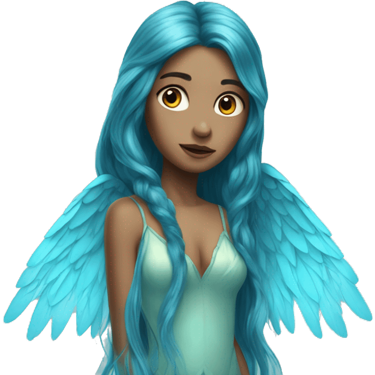 Beautiful, fairy, blue, turqoise, long hair, big wings emoji