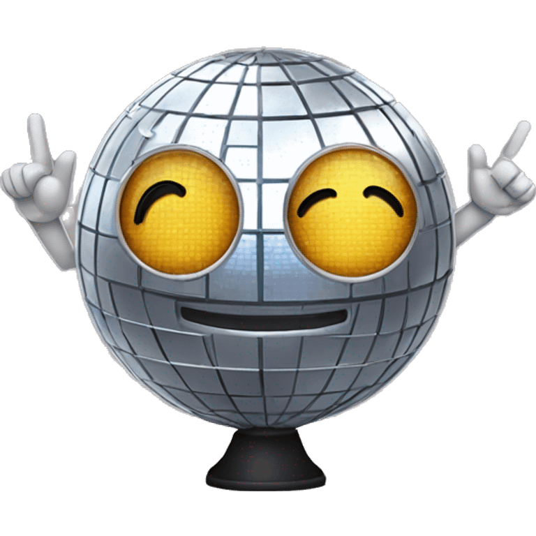 Dancing disco ball holding up peace sign emoji