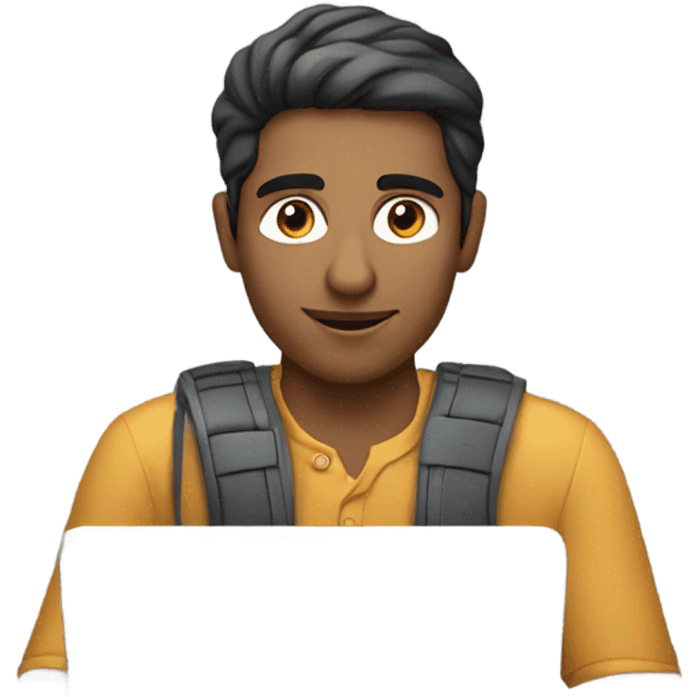 Indian white man with computer at the age of 27 who planning the upcoming day emoji