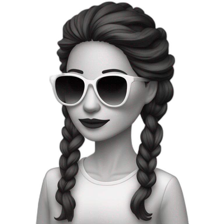 mujer piel blanca gafas pelo largo negro lacio con camarones en plato emoji