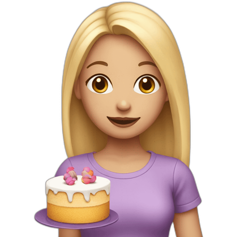 a girl with blond hair is holding a cake and balls behind her back emoji