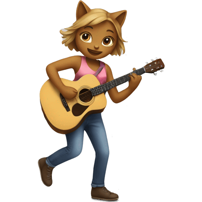 girl cat dancing and playing acoustic guitar emoji