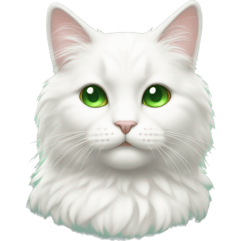 Fluffy white cat with green eyes and small ears  emoji