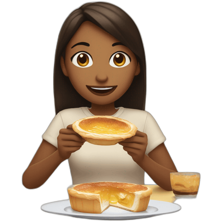 girl eating a pastel de nata in a cafe emoji