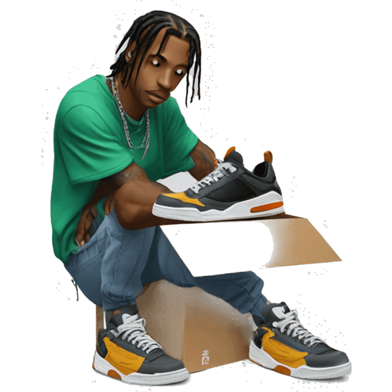 travis scott de pie con unos sneakers con su caja en la mano emoji