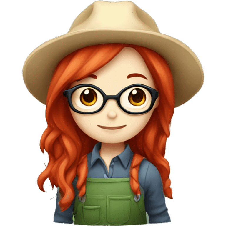 Chibi female gardener with long red hair and glasses emoji