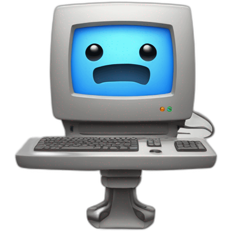 Anthropomorphic computer with a face, arms and legs doing something random emoji