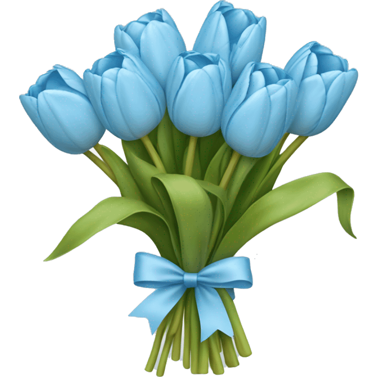 extraordinary light blue tulip bouquet with finer details and a bow to hold it together  emoji