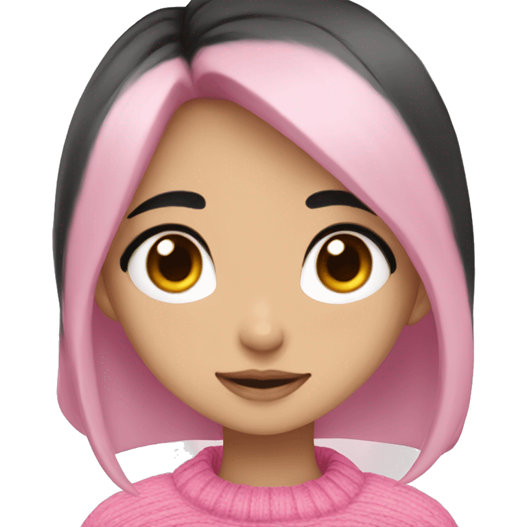 Anime girl with black hair and brown eyes wearing a pink sweater  emoji