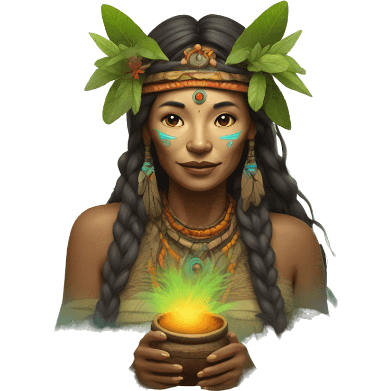 shaman woman with Polish features with ayahuasca brew emoji