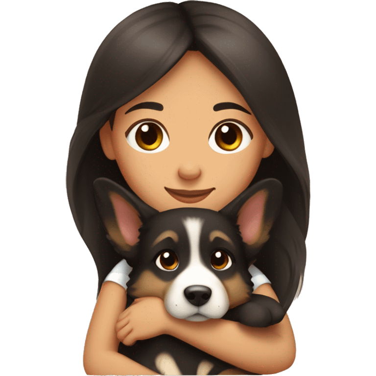 long dark brown hair girl cuddling a cute German shepherd  emoji